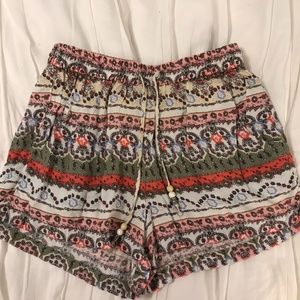 Drawstring Pink/coral Patterned Shorts